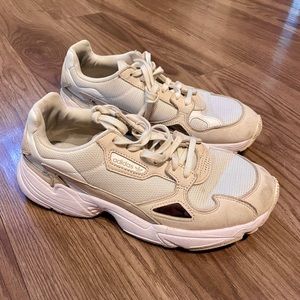 triple white Adidas Falcons